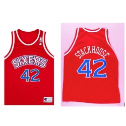 Men Sixers Stackhouse #42 Red Stitched NBA Jersey