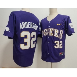 Men LSU Tigers #32 Kade Anderson Purple Baseball Stitched Jersey