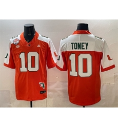 Men Miami Hurricanes 10 Malachi Toney Orange Alternate F U S E  The Fiesta Bowl Champions  26 Florida Patch Stitched Football Jersey
