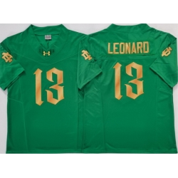 Men Notre Dame Fighting Irish #13 Riley Leonard Green Gold Stitched NCAA Jersey