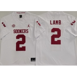 Men Oklahoma Sooners White #2 CeeDee Lamb White Stitched NCAA Jersey