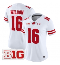 Women Wisconsin Badgers 16 Russell Wilson White 2024 Vapor Limited Jersey All Stitched