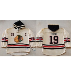 Men Chicago Blackhawks 19 Jonathan Toews Cream Heavyweight Pullover Hoodie Stitched NHL Jersey Men Chicago Blackhawks 19 Jonathan Toews Cream Heavyweight Pullover Hoodie Stitched NHL Jersey