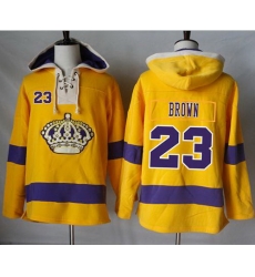 Men Los Angeles Kings 23 Dustin Brown Gold Sawyer Hooded Sweatshirt Stitched NHL Jersey