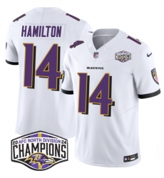 Men Baltimore Ravens 14 Kyle Hamilton White F U S E 2024 AFC North Division Champions Vapor Limited Football Jersey Men Baltimore Ravens 14 Kyle Hamilton White F U S E 2024 AFC North Division Champions Vapor Limited Football Jersey