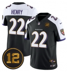 Men Baltimore Ravens 22 Derrick Henry Black Alternate 2025 F U S E  Jacoby Jones Patch Vapor Limited Football Jersey