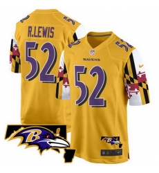 Men Baltimore Ravens 52 Ray Lewis Gold 2025 Maryland Flag Vapor Limited Football Game Jersey