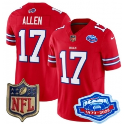 Men Buffalo Bills 17 Josh Allen Red 2025 F U S E Farewell Season Gold Shield Patch Stitched Football Jersey