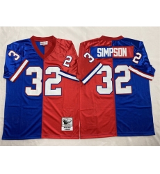 Men Buffalo Bills 32 O J  Simpson Blue Red Splite Throwback Stitched Jersey