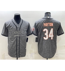 Men Chicago Bears 34 Walter Payton Grey With Patch Cool Base Stitched Baseball Jersey Men Chicago Bears 34 Walter Payton Grey With Patch Cool Base Stitched Baseball Jersey
