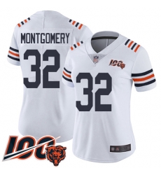 Women Chicago Bears 32 David Montgomery White 100th Season Limited Football Jersey Women Chicago Bears 32 David Montgomery White 100th Season Limited Football Jersey