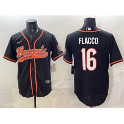 Men Cincinnati Bengals 16 Joe Flacco Black With Patch Cool Base Stitched Baseball Jersey