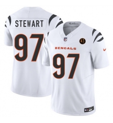 Men Cincinnati Bengals 97 Shemar Stewart White 2023 F U S E  With John Madden Patch Vapor Limited Stitched Football Jersey