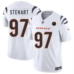 Men Cincinnati Bengals 97 Shemar Stewart White 2023 F U S E  With John Madden Patch Vapor Limited Stitched Football Jersey