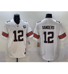 Men Cleveland Browns 12 Shedeur Sanders White 2025 Draft F U S E  With Jim Brown Memorial  26 Home Patch Vapor Limited Stitched Football Jersey