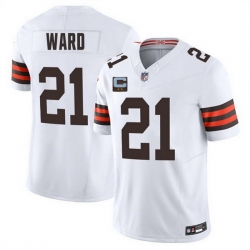 Men Cleveland Browns 21 Denzel Ward White 2025 F U S E  With 2 Star C Patch Vapor Limited Stitched Football Jersey