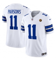 Men Dallas Cowboys 11 Micah Parsons White2023 F U S E With John Madden Patch Vapor Limited Stitched Football Jersey Men Dallas Cowboys 11 Micah Parsons White2023 F U S E With John Madden Patch Vapor Limited Stitched Football Jersey