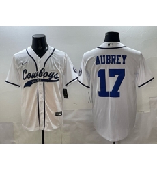 Men Dallas Cowboys 17 Brandon Aubrey White Cool Base Stitched Baseball Jersey
