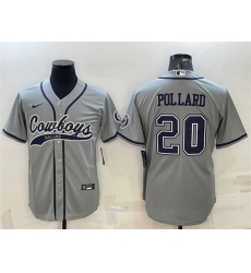 Men Dallas Cowboys 20 Tony Pollard Grey With Patch Cool Base Stitched Baseball Jersey Men Dallas Cowboys 20 Tony Pollard Grey With Patch Cool Base Stitched Baseball Jersey