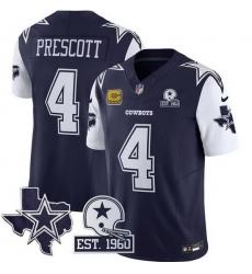 Men Dallas Cowboys 4 Dak Prescott Navy F U S E With Established In 1960 Patch And 4 Star C Patch Throwback Texas Patch Stitched Football Jersey Men Dallas Cowboys 4 Dak Prescott Navy F U S E With Established In 1960 Patch And 4 Star C Patch Throwback Texas Patch Stitched Football Jersey