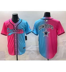 Men Dallas Cowboys Team Big Logo Pink Blue Limited Stitched Baseball Jersey