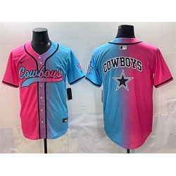 Men Dallas Cowboys Team Big Logo Pink Blue Limited Stitched Baseball Jersey