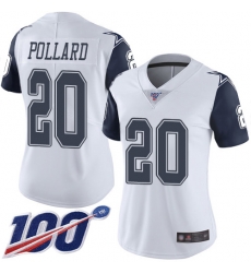 Women Cowboys 20 Tony Pollard White Stitched Football Limited Rush 100th Season Jersey Women Cowboys 20 Tony Pollard White Stitched Football Limited Rush 100th Season Jersey