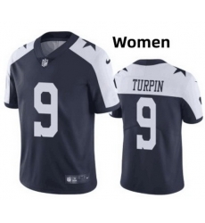 Women Dallas Cowboys 9 KaVontae Turpin Navy White Thanksgiving Vapor Limited Jersey