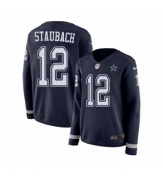 Womens Nike Dallas Cowboys 12 Roger Staubach Limited Navy Blue Therma Long Sleeve NFL Jersey