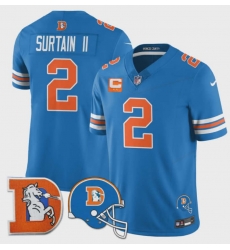 Men Denver Broncos Throwback 3 Times Champions Patch Vapor Limited All Stitched Blue #2 Patrick Surtain II Jersey