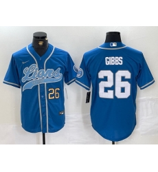 Men Detroit Lions 26 Jahmyr Gibbs Blue Cool Base Stitched Baseball Jersey 1 Men Detroit Lions 26 Jahmyr Gibbs Blue Cool Base Stitched Baseball Jersey 1
