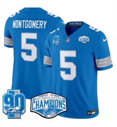 Men Detroit Lions 5 David Montgomery Blue 2024 NFC North Champions 90th Anniversary Patch F U S E Vapor Limited Stitched Jersey Men Detroit Lions 5 David Montgomery Blue 2024 NFC North Champions 90th Anniversary Patch F U S E Vapor Limited Stitched Jersey