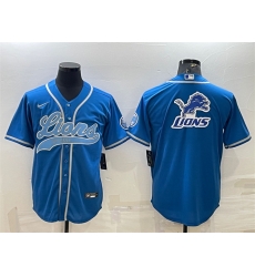 Men Detroit Lions Blue Team Big Logo With Patch Cool Base Stitched Baseball Jersey Men Detroit Lions Blue Team Big Logo With Patch Cool Base Stitched Baseball Jersey