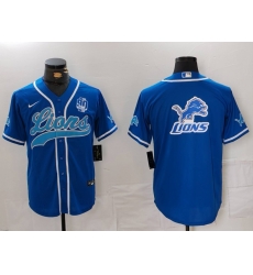 Men Detroit Lions Team Big Logo Blue With 90th Anniversary Patch Cool Base Stitched Baseball Jersey Men Detroit Lions Team Big Logo Blue With 90th Anniversary Patch Cool Base Stitched Baseball Jersey