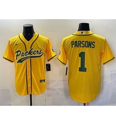 Men Green Bay Packers 1 Micah Parsons Gold Cool Base Stitched Baseball Jersey