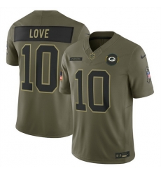 Men Green Bay Packers 10 Jordan Love Olive 2025 Salute to Service Limited Stitched Football Jersey