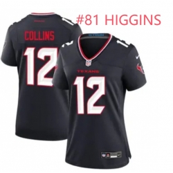Women Houston Texans 81 Jayden Higgins Navy 2024 Alternate F U S E Vapor Stitched Jersey