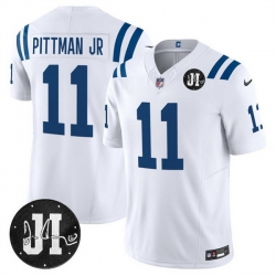 Men Indianapolis Colts 11 Michael Pittman Jr  White 2025 F U S E  Jim Irsay Patch Vapor Limited Stitched Football Jersey