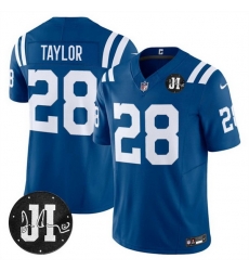 Men Indianapolis Colts 28 Jonathan Taylor Blue 2025 F U S E  Jim Irsay Patch Vapor Limited Stitched Football Jersey