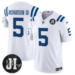 Men Indianapolis Colts 5 Anthony Richardson White 2025 F U S E  Jim Irsay Patch Vapor Limited Stitched Football Jersey