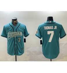 Men Jacksonville Jaguars 7 Brian Thomas Jr Teal With Patch Cool Base Stitched Baseball Jersey 1 Men Jacksonville Jaguars 7 Brian Thomas Jr Teal With Patch Cool Base Stitched Baseball Jersey 1