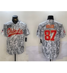 Men Kansas City Chiefs 87 Travis Kelce 2024 Arctic Camo Salute To Service Stitched Baseball Jersey Men Kansas City Chiefs 87 Travis Kelce 2024 Arctic Camo Salute To Service Stitched Baseball Jersey