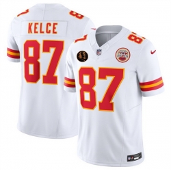 Men   Kansas City Chiefs 87 Travis Kelce White 2025 F U S E  John Madden Patch Vapor Untouchable Limited Stitched Football Jersey