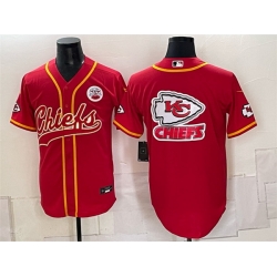 Men Kansas City Chiefs Red Gold Team Big Logo With Patch Cool Base Stitched Baseball Jerseys 001