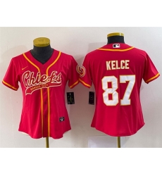 Women Kansas City Chiefs 87 Travis Kelce Red With Patch Cool Base Stitched Baseball Jersey Run Small Women Kansas City Chiefs 87 Travis Kelce Red With Patch Cool Base Stitched Baseball Jersey Run Small