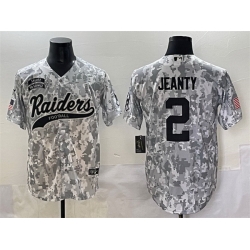Men Las Vegas Raiders 2 Ashton Jeanty 2024 Arctic Camo Salute To Service Stitched Baseball Jersey