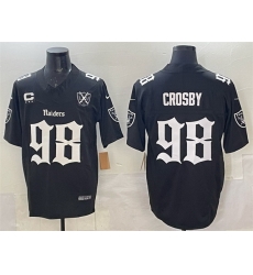 Men Las Vegas Raiders 98 Maxx Crosby Black F U S E  Gothic Sin City Shadows Edition With 65th Anniversary  3 Star C Patch Vapor Untouchable Limited Stitche