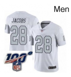 Mens Oakland Raiders 28 Josh Jacobs Limited White Rush 100th Season Football Jersey Mens Oakland Raiders 28 Josh Jacobs Limited White Rush 100th Season Football Jersey