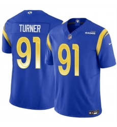 Men Los Angeles Rams 91 Kobie Turner Blue 2025 F U S E  Vapor Untouchable Stitched Football Jersey