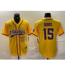 Men Minnesota Vikings 15 Dallas Turner Yellow Cool Base Stitched Baseball Jersey Men Minnesota Vikings 15 Dallas Turner Yellow Cool Base Stitched Baseball Jersey
